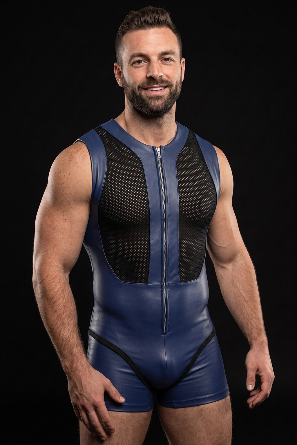 Joylgbt Men’s Blue Black Mesh Bodysuit Shorts