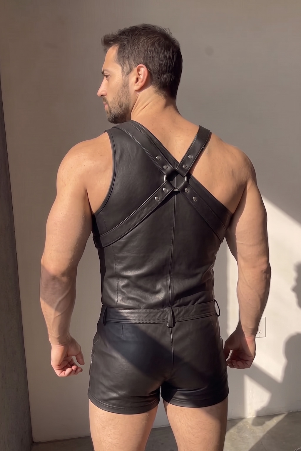 Joylgbt Men’s Black Asymmetrical Zip Bodysuit Shorts