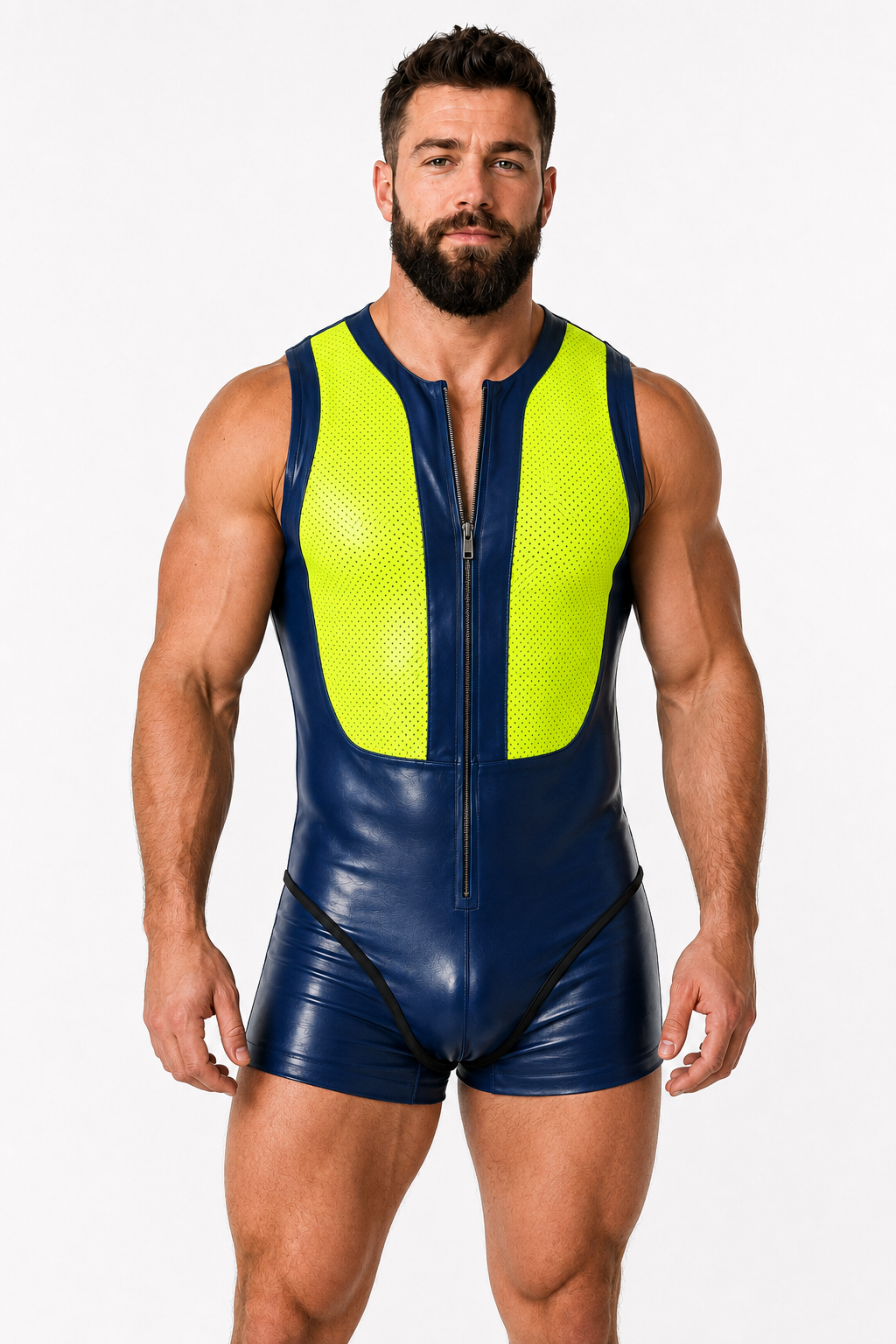 Joylgbt Men’s Blue Yellow Zip Bodysuit Shorts