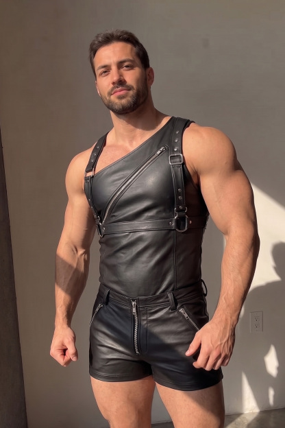 Joylgbt Men’s Black Asymmetrical Zip Bodysuit Shorts