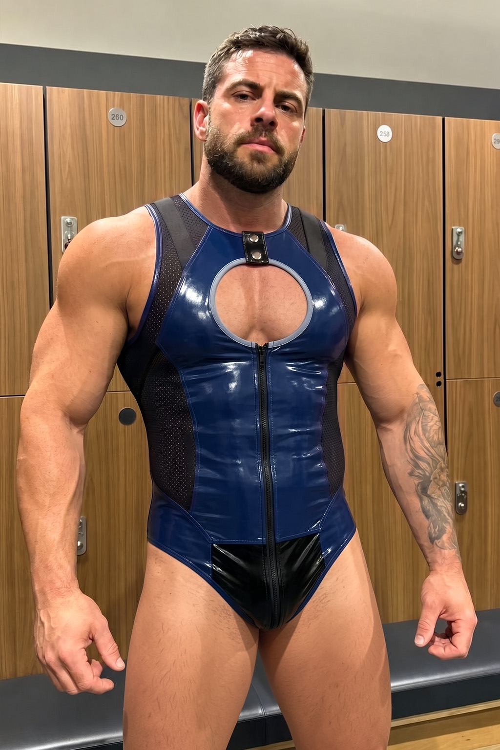 Joylgbt Men’s Blue Black Cut-Out Bodysuit