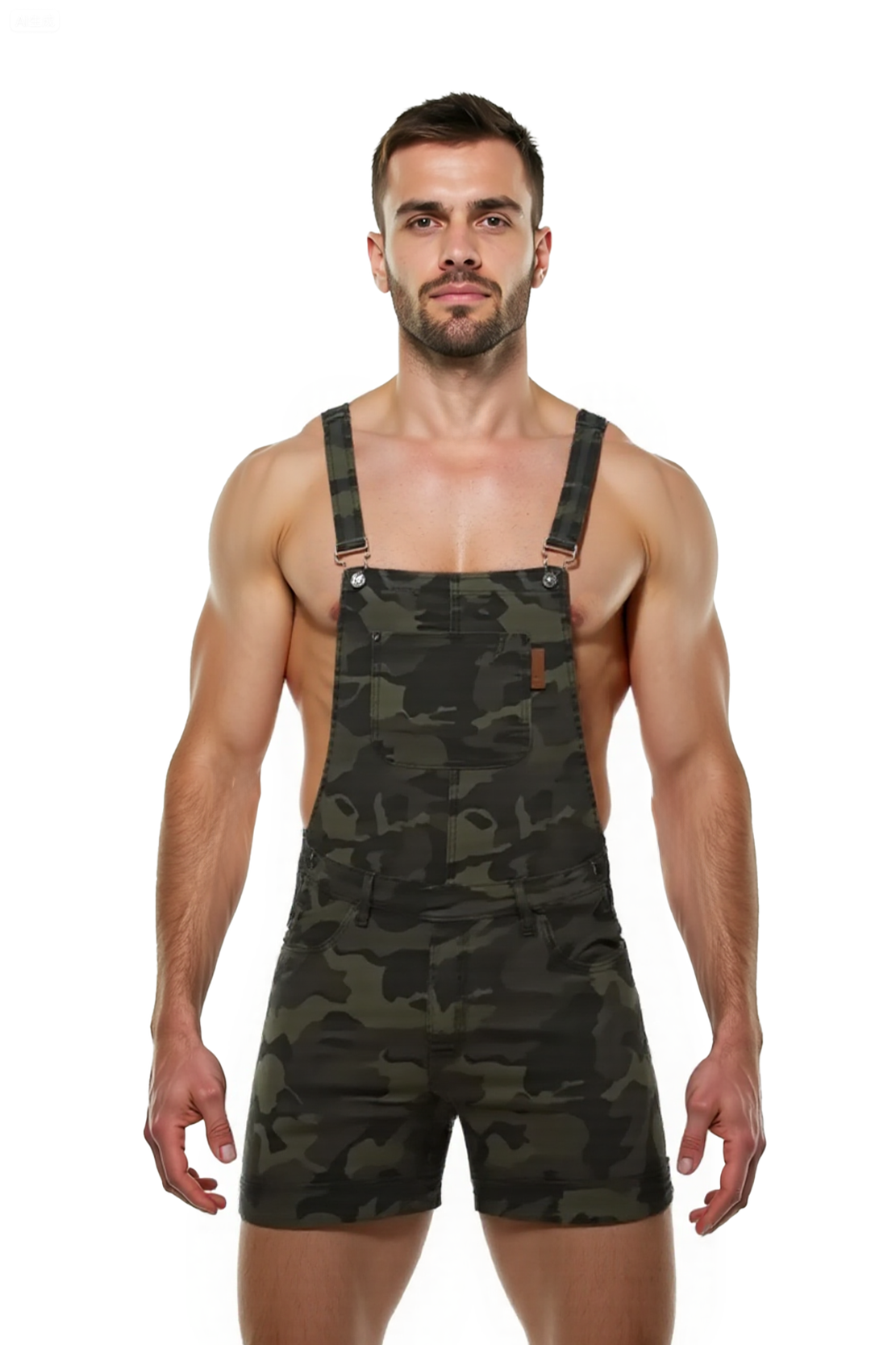 Joylgbt Men's Sexy Camo Suspender Romper – Stretch Fit Military-Inspired Overalls Bodysuit