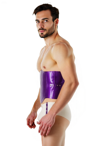 Purple Shiny Leather Corset & Studded Briefs Set – Kinky Waist Trainer with Matching Fetish-Inspired Underwear