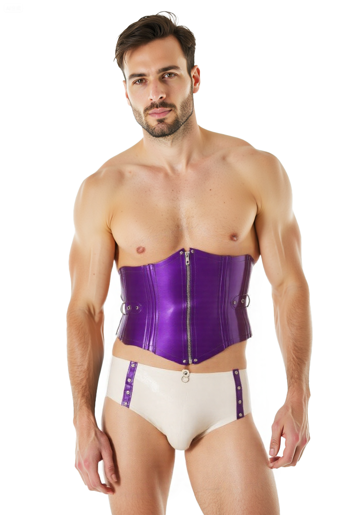 Purple Shiny Leather Corset & Studded Briefs Set – Kinky Waist Trainer with Matching Fetish-Inspired Underwear
