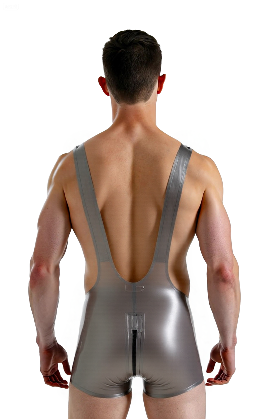 Men’s Faux Leather Silver Harness Bodysuit – Shiny Suspender Romper with Front & Back Zippers, Sexy Gay Clubwear