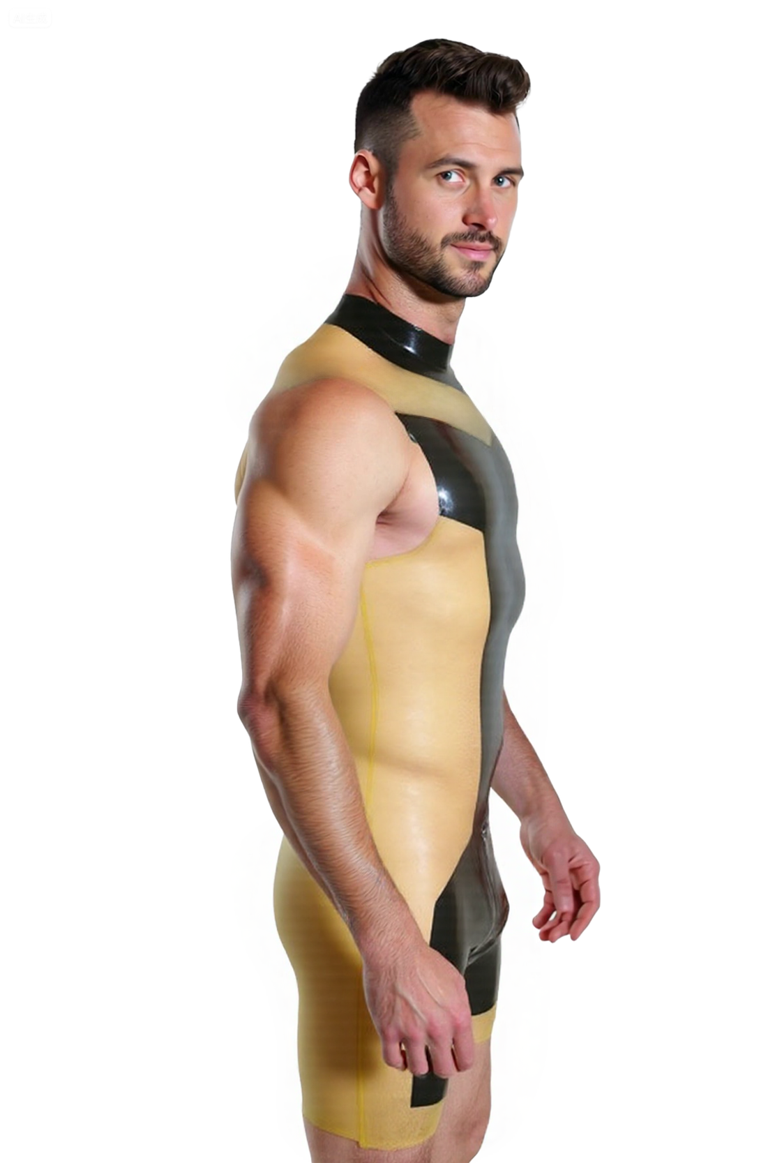 Sculpting Unitard with Sheer Black Panels - Daring Black & Tan Athletic Bodysuit