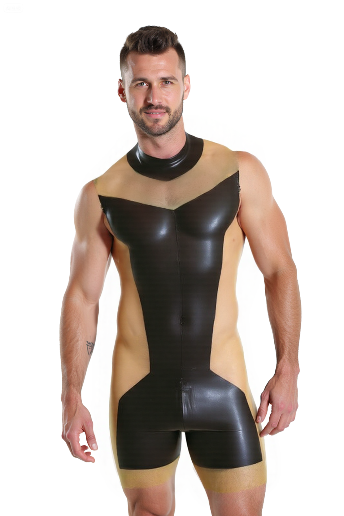 Sculpting Unitard with Sheer Black Panels - Daring Black & Tan Athletic Bodysuit