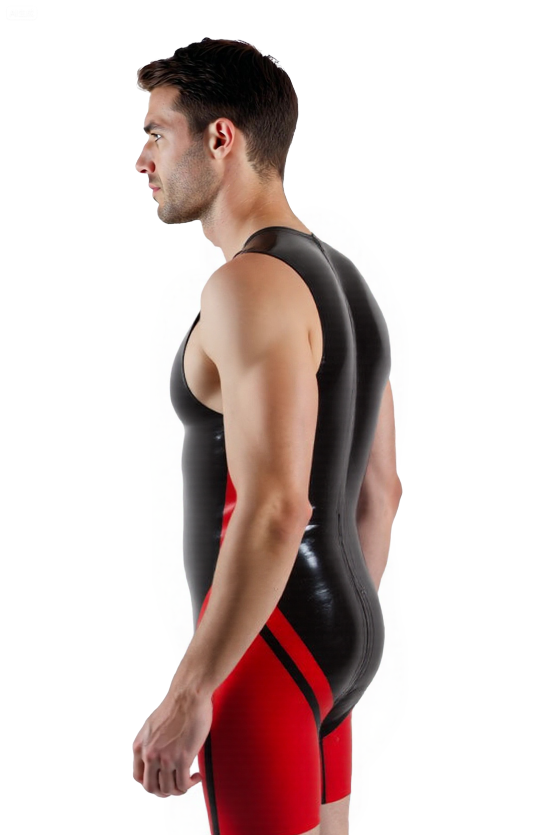 Modern Men's Leather Color Block Bodysuit with Back Zipper