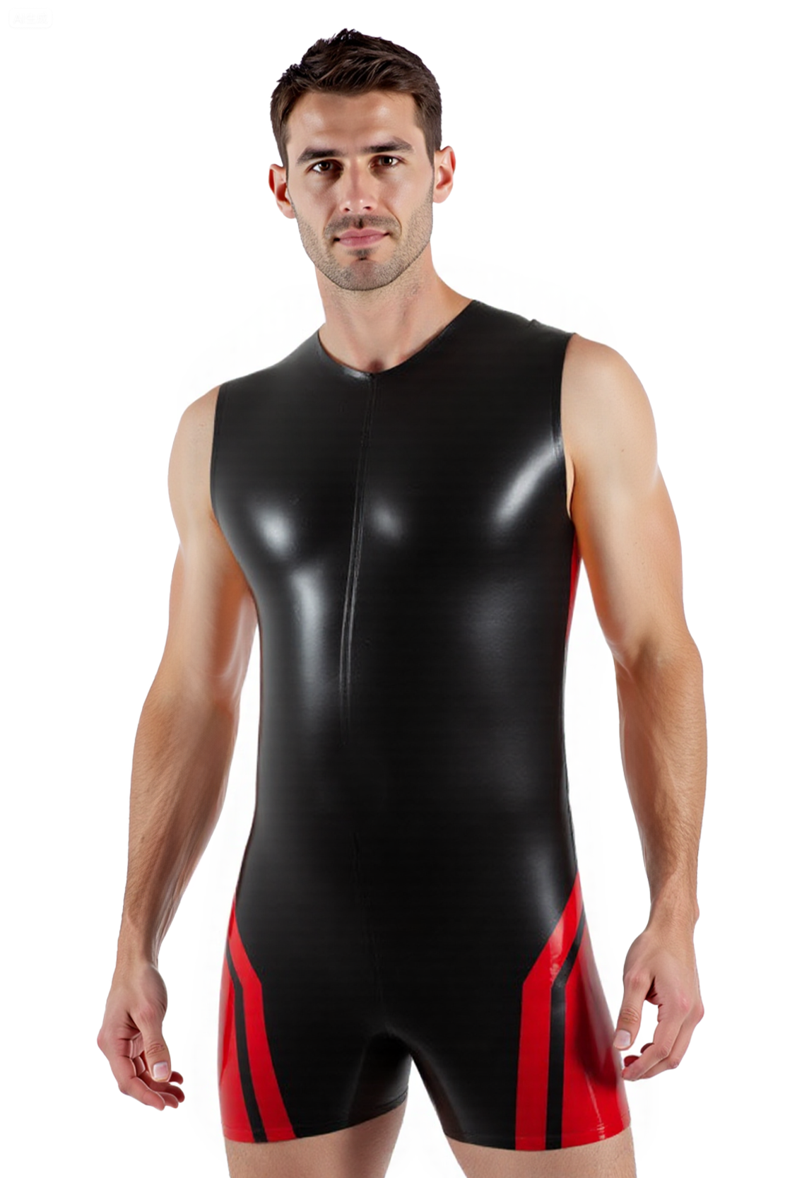Modern Men's Leather Color Block Bodysuit with Back Zipper
