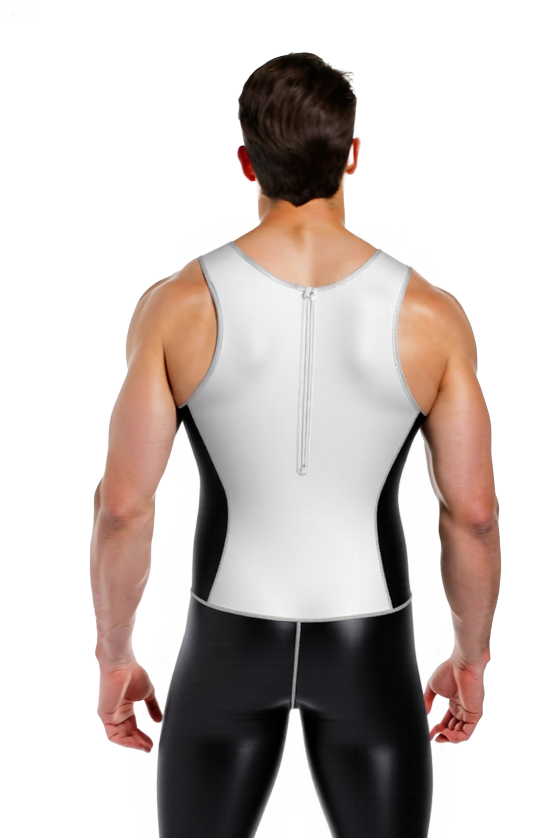 Men’s Black and White Spandex Bodysuit – Tight Fit Stretch Singlet with Back Zipper for Sporty Fetish or Clubwear