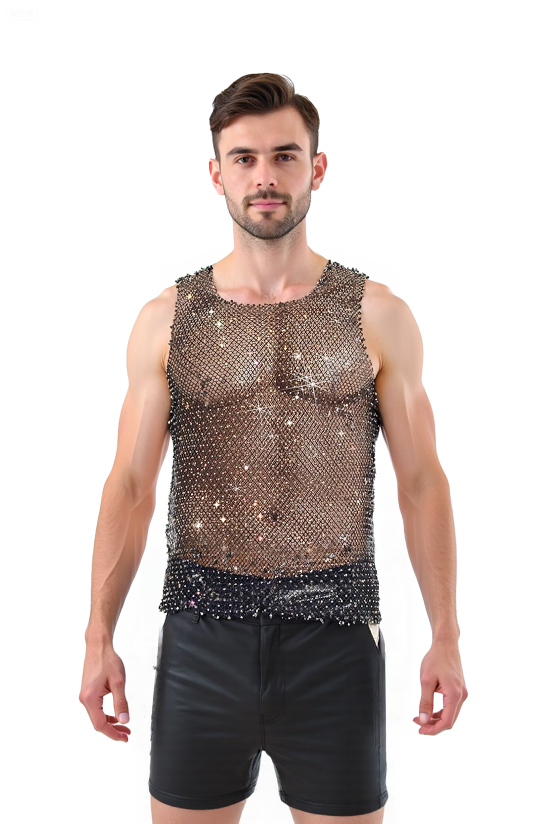 Joylgbt Men's Metallic Mesh Tank Top