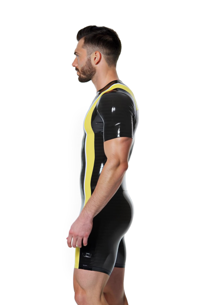 [Copy]Joylgbt's Glossy Red Deep-Cut PU Leather Singlet for Men – Sexy Sleeveless Bodysuit with Contrast Side Stripes