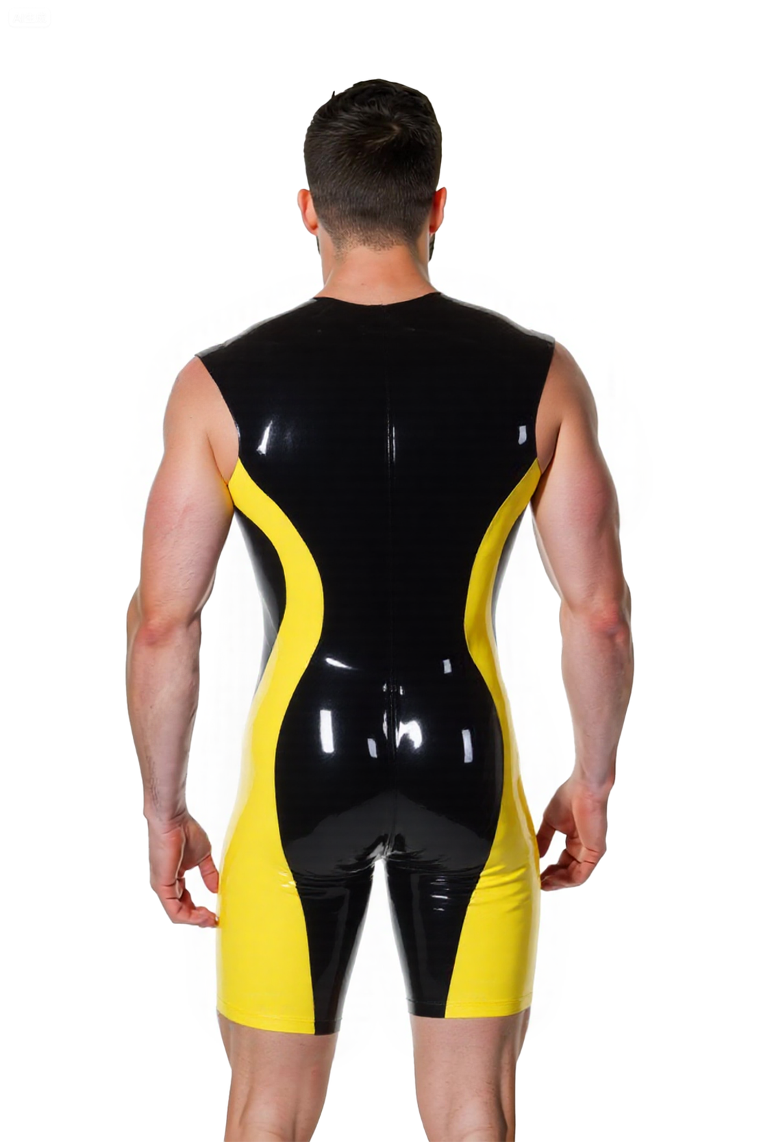 [Copy]Joylgbt's Glossy Red Deep-Cut PU Leather Singlet for Men – Sexy Sleeveless Bodysuit with Contrast Side Stripes