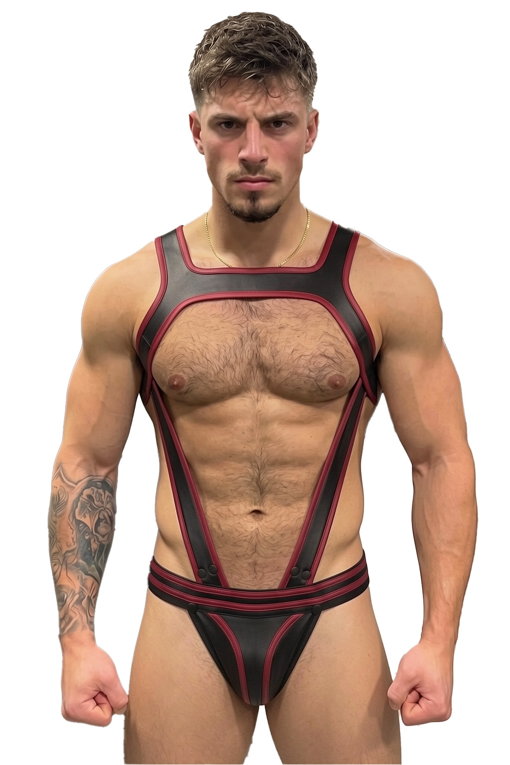 Joylgbt Men’s Men’s Black Orange Cut-Out Harness Bodysuit