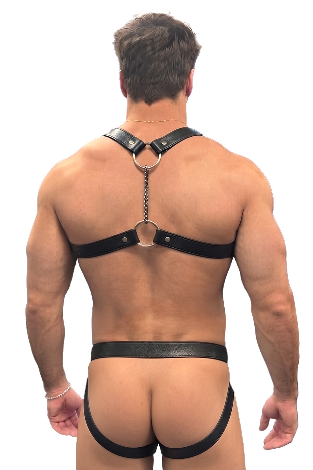 Joylgbt Men’s Black Leather Harness Bodysuit Fashion Strap Set