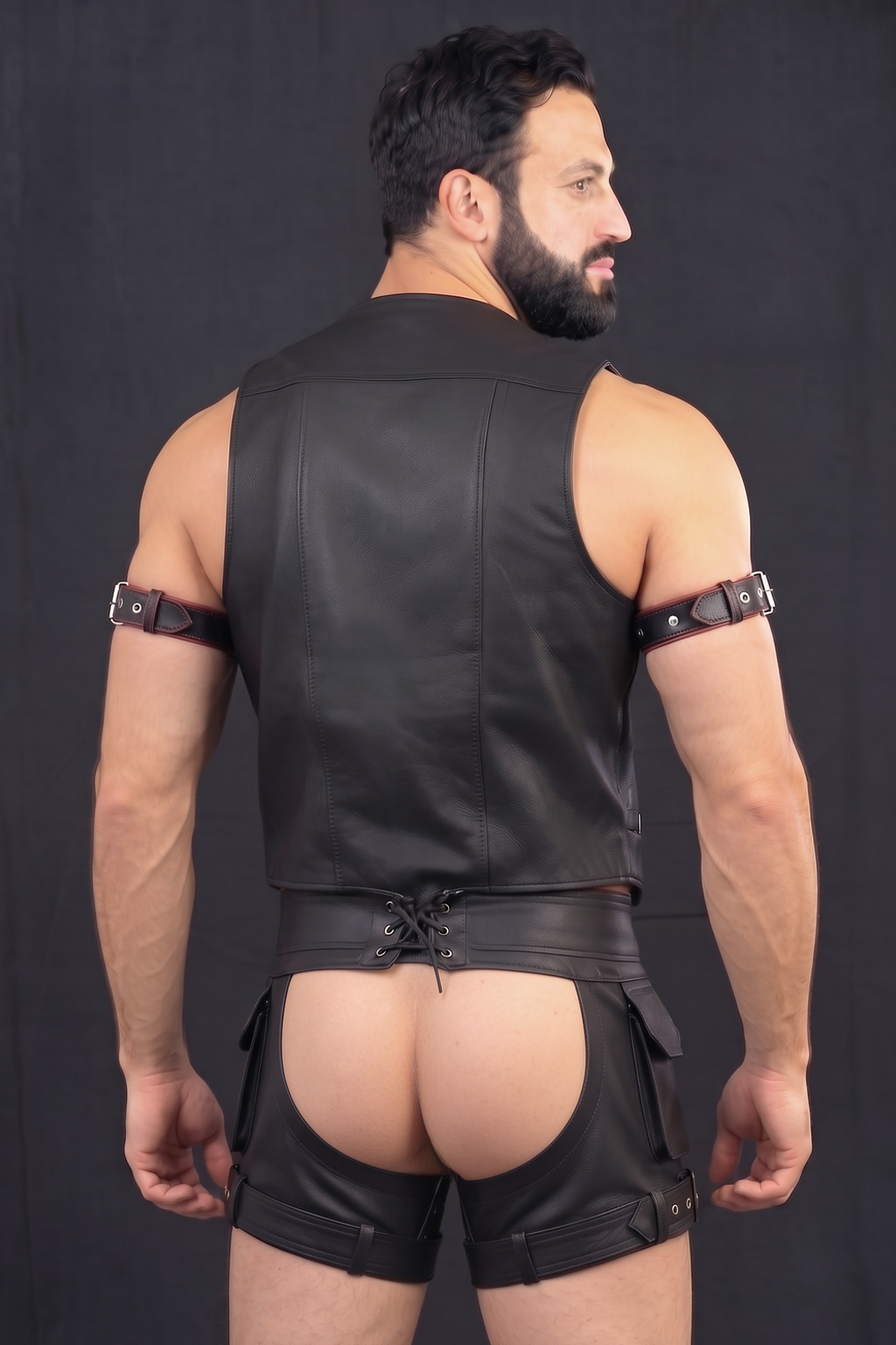 Joylgbt Men’s Black Leather Vest & Shorts Motorcycle Style Set