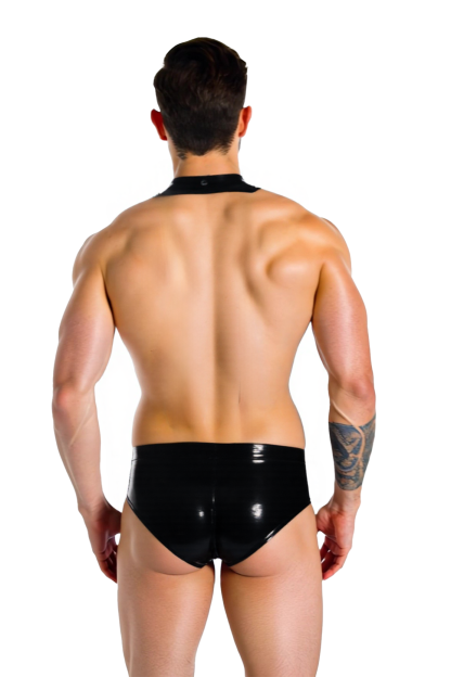 Men’s Faux Leather Lace-Up Open Back Bodysuit – Convertible Jockstrap & Full Brief Styles