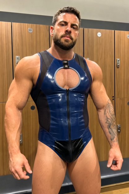 Joylgbt Men’s Blue Black Cut-Out Bodysuit