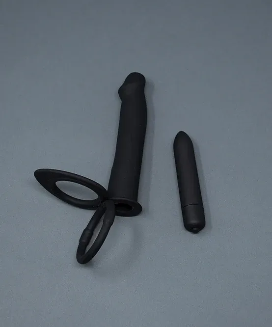 Mysteryglove DP Vibrator & Cock Ring w/ 10-Speed Vibrating Bullet