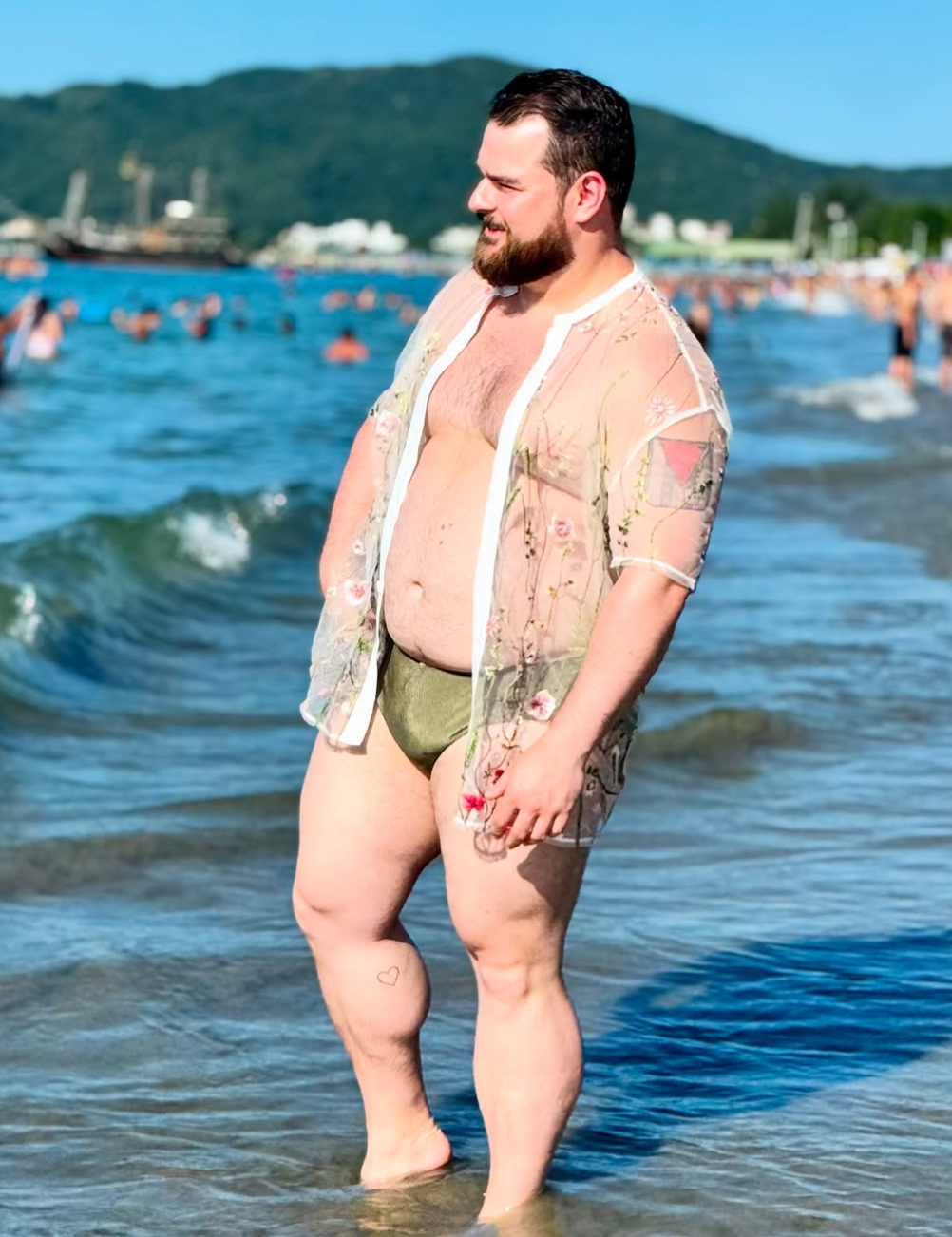 Men's Sheer Floral Embroidery Short Sleeve Shirt