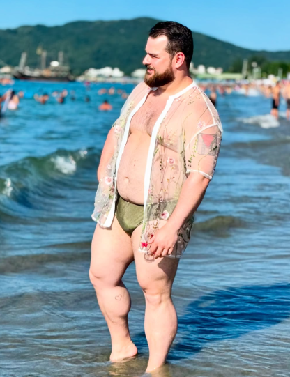 Men's Sheer Floral Embroidery Short Sleeve Shirt