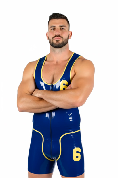 [Copy]Joylgbt‘s Men's High-Gloss PV Leather Wrestling Singlet with Rear Double-Head Zip & O-Ring Detail