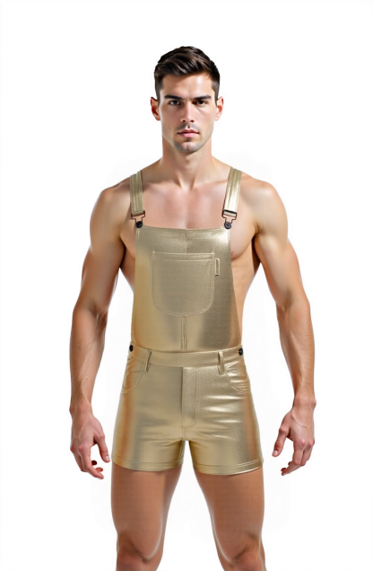 Joylgbt Metallic Short Overalls – Shimmering Silver One-Piece with Adjustable Straps