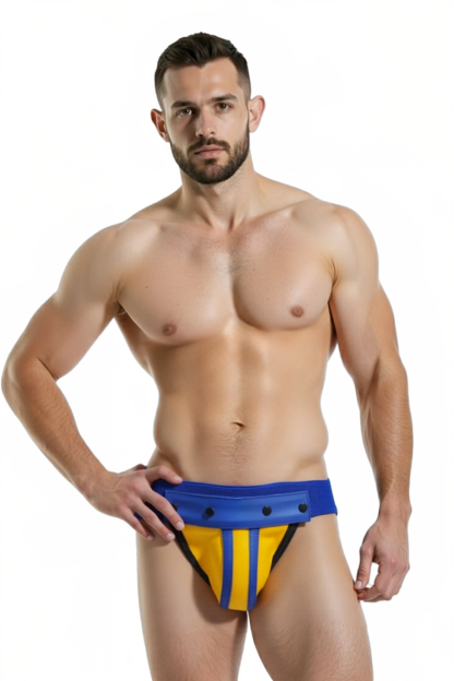 Joylgbt‘s Men’s "Circuit-Tech" High-Shine PV Leather One-Piece – Onyx & Volt Yellow