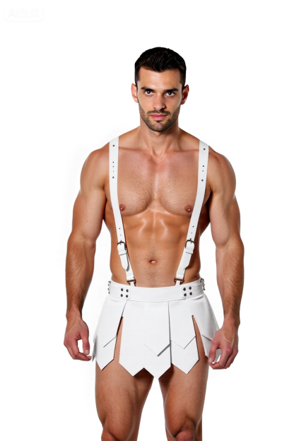 Men's Faux Leather Gladiator Kilt Harness Set – Sexy Roman Warrior Costume in Black