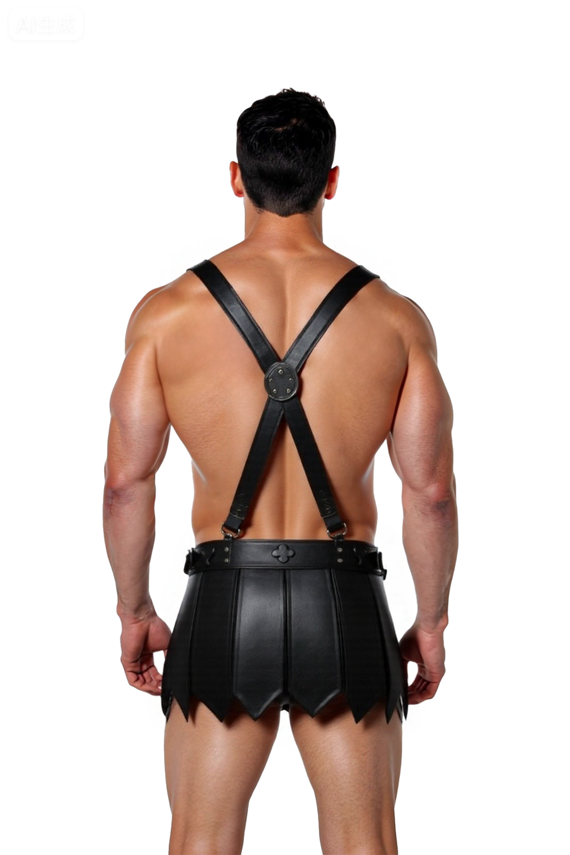 Men's Faux Leather Gladiator Kilt Harness Set – Sexy Roman Warrior Costume in Black