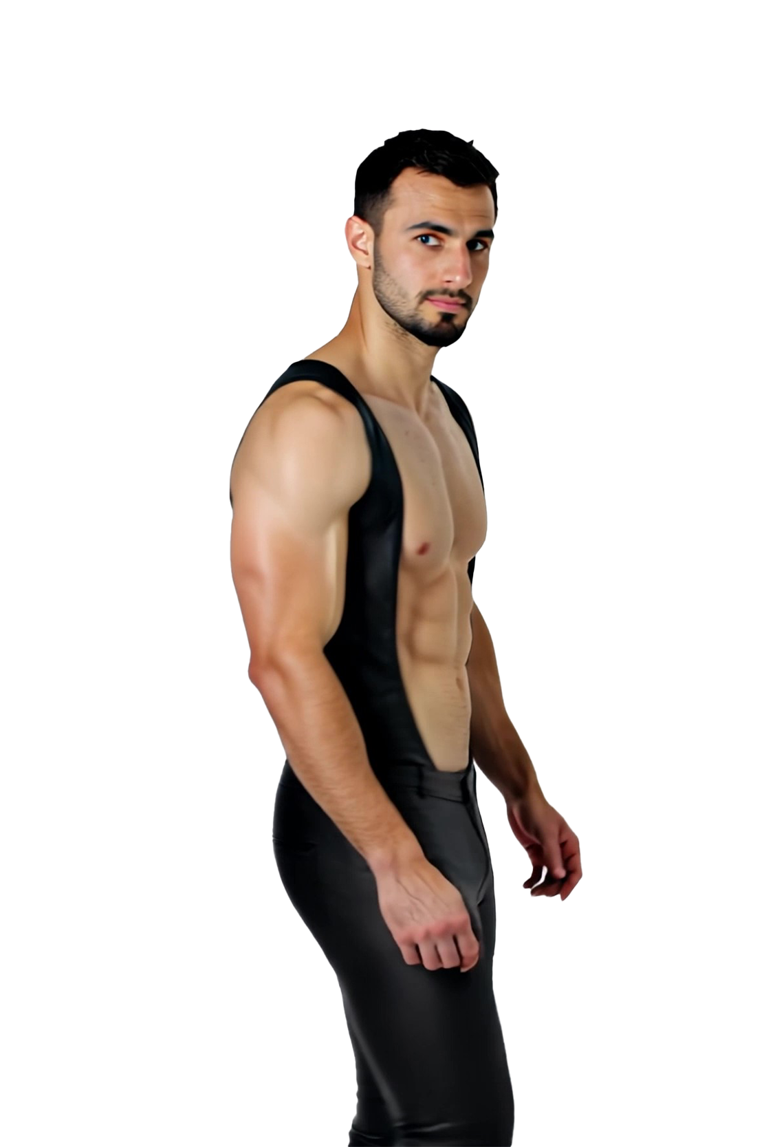 Men's Sexy Faux Leather Bodysuit – Deep Plunge Suspender Catsuit with Zipper Fly | Gay Fetish Clubwear