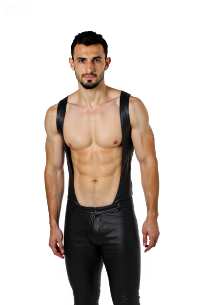 Men's Sexy Faux Leather Bodysuit – Deep Plunge Suspender Catsuit with Zipper Fly | Gay Fetish Clubwear