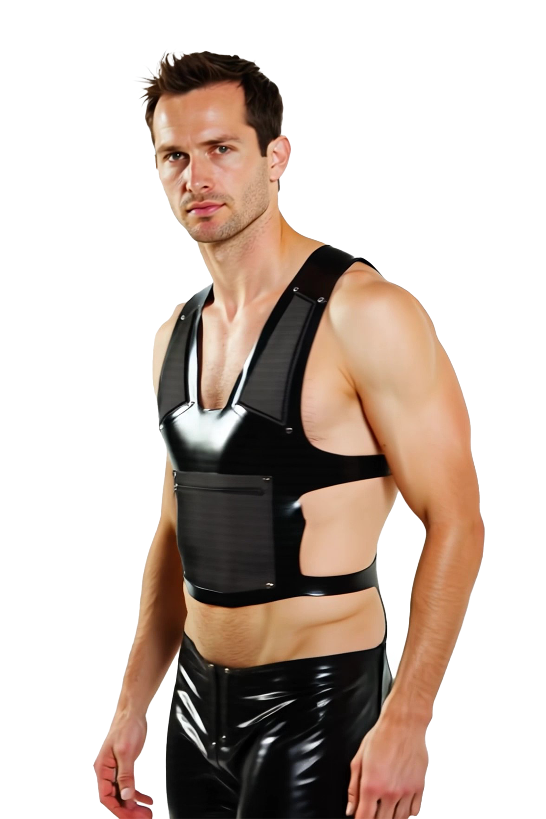 Joylgbt's Men’s Tactical Faux Leather Harness Vest with Mesh Panel & Buckle Straps – Clubwear & Roleplay Gear