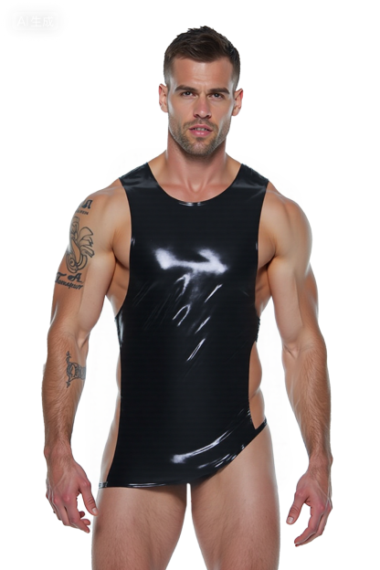 Joylgbt's Glossy Black Men's Fetish Bodysuit – Cutout Sides Sleeveless Jock One-Piece