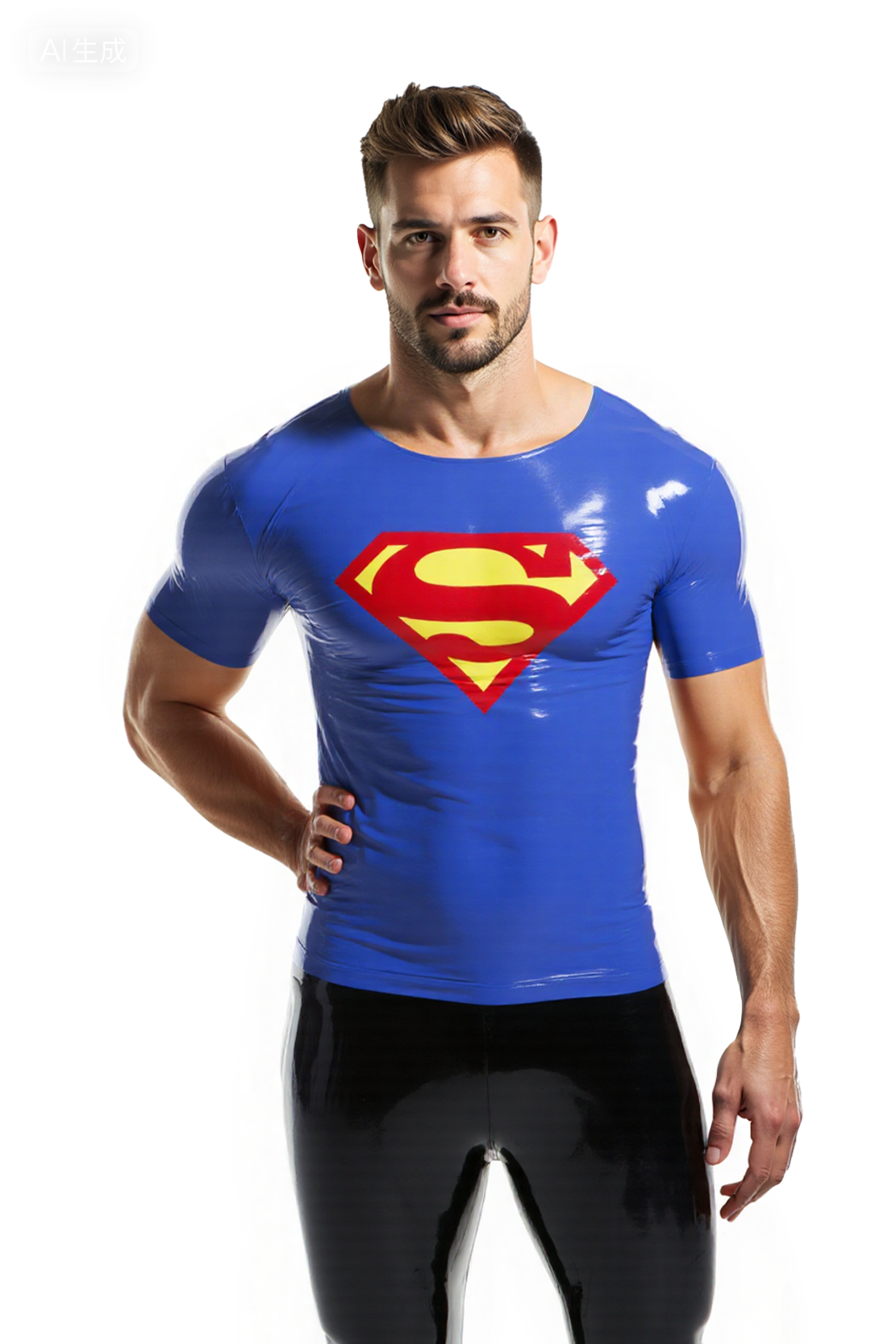 Joylgbt‘s Superhero Costume Faux Leather T-Shirt – Tight Fit Halloween Fetish Top for Men