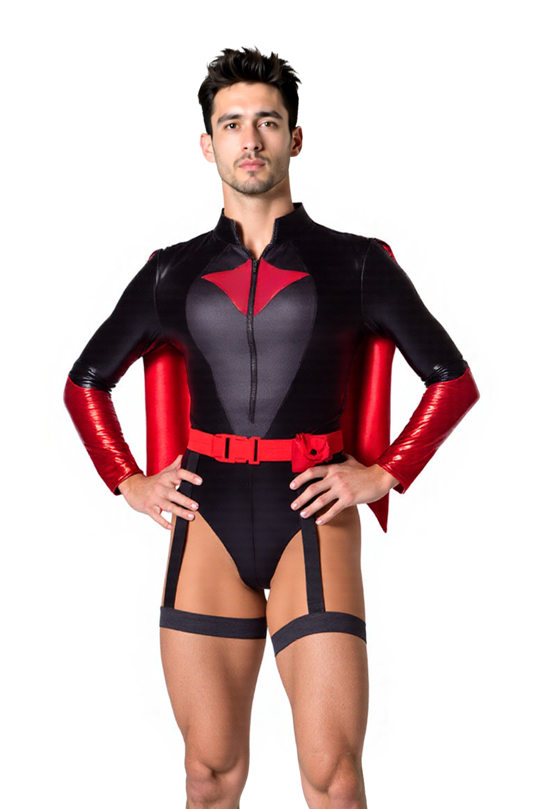 Joylgbt‘s Men's Sexy Superhero Cape Bodysuit – Fetish Costume with Black Wing Cape & Open Back Garter Design