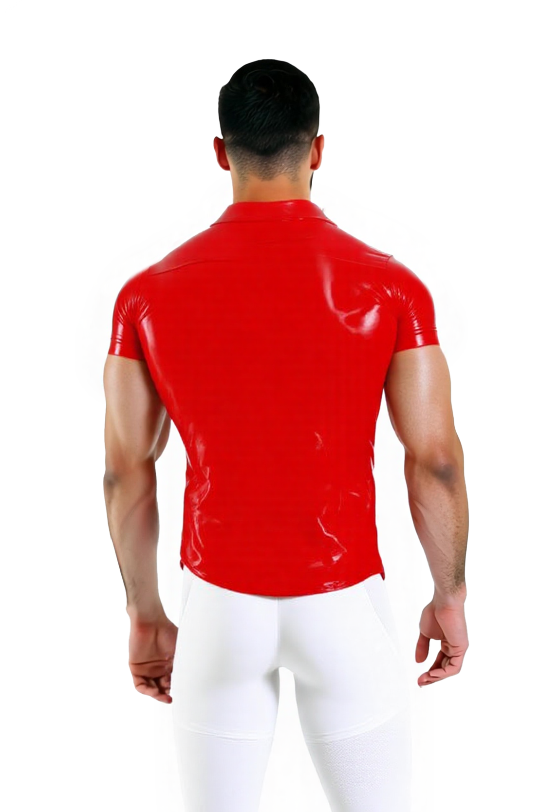 Joylgbt's Short Sleeve Shiny Faux Leather Shirt with Button Front