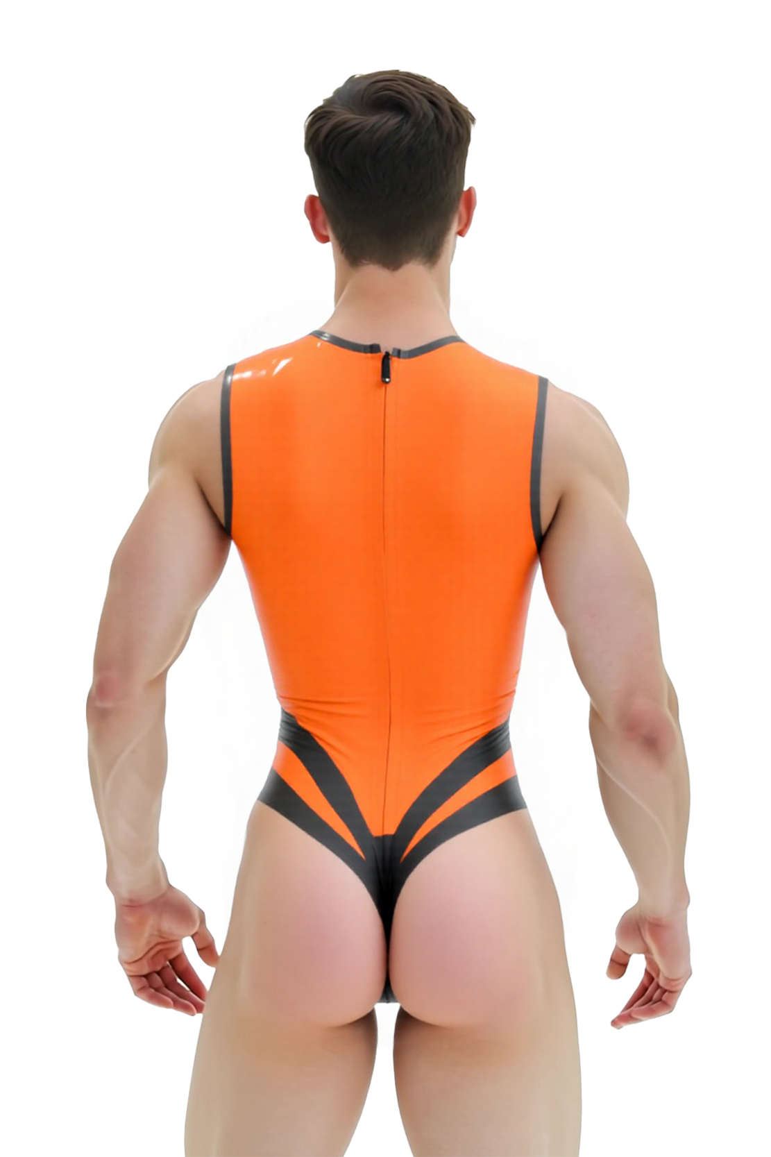 Joylgbt's Glossy High-Cut Sleeveless Bodysuit with Bold Geometric Design