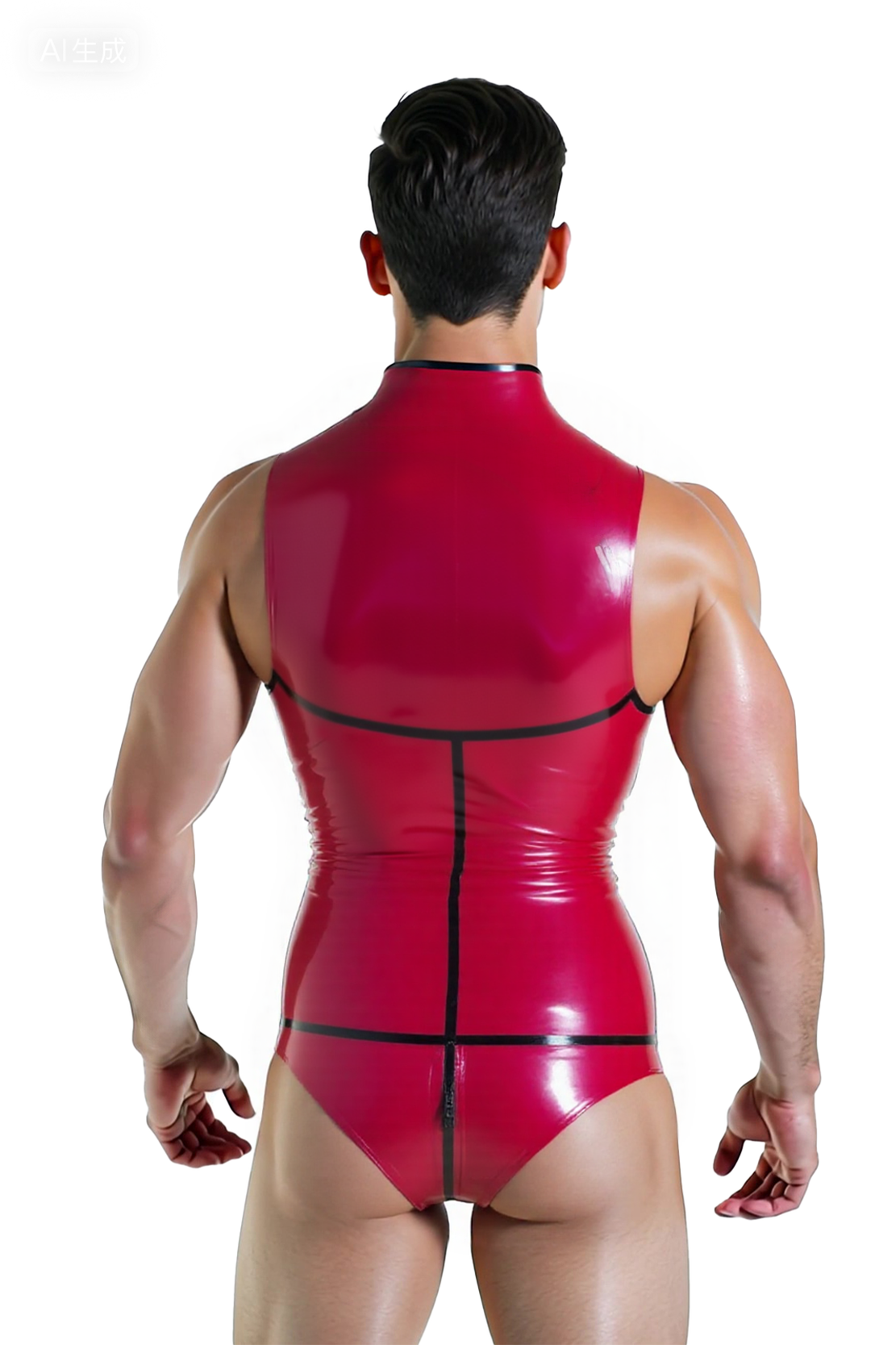 Joylgbt's Men's Red Glossy Zip-Up Bodysuit with High Collar & Contour Stitching