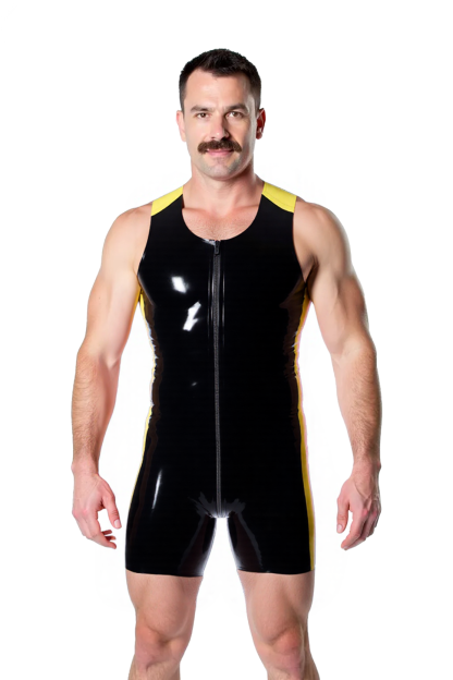 Joylgbt‘s Men's Red Faux Leather Sleeveless Bodysuit – Zipper Front Muscle Fit Romper for Party & Roleplay