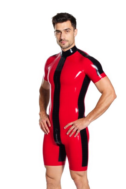 Joylgbt‘s Men's Glossy Panel Bodysuit with Back Zip