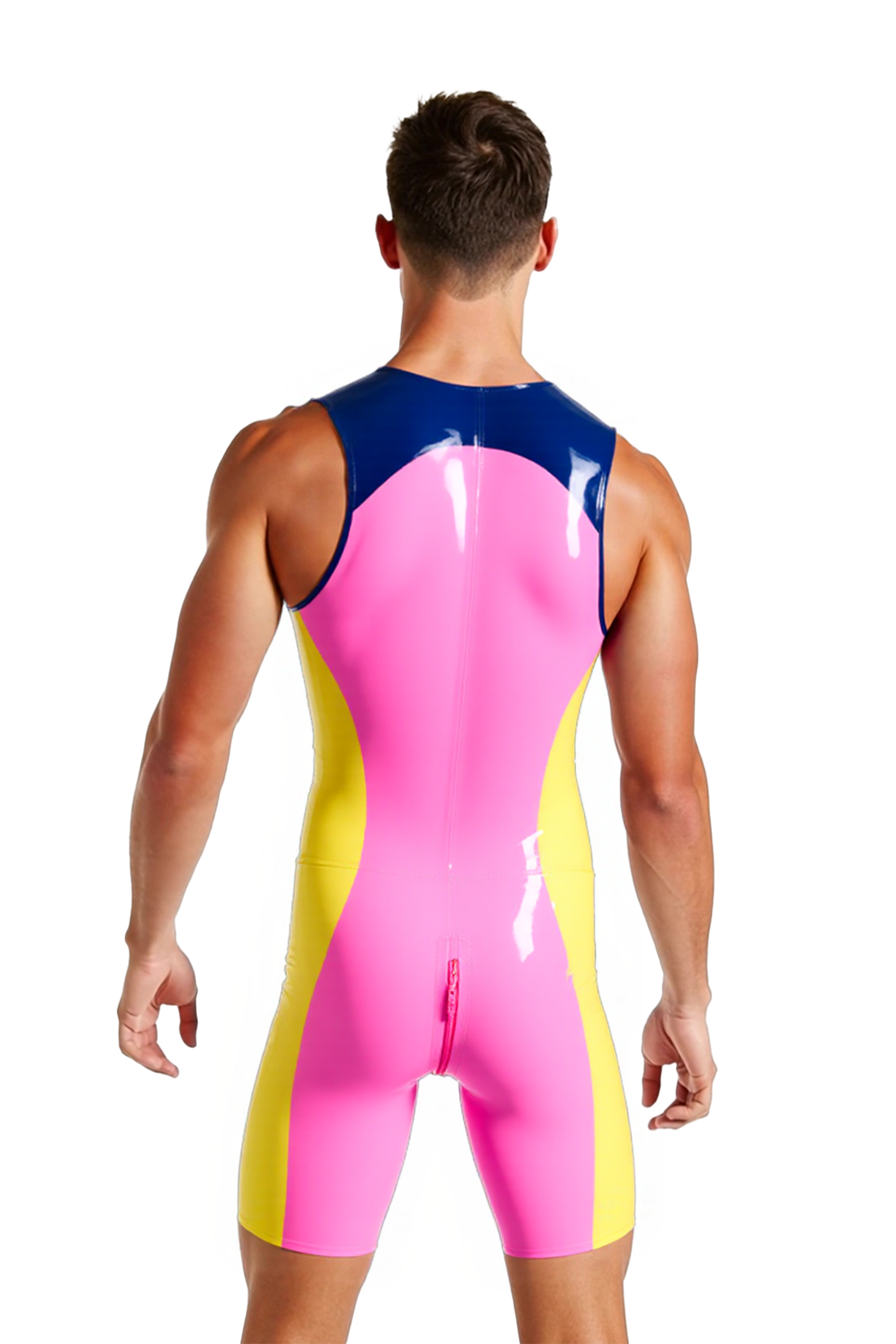 Joylgbt‘s Men's Shiny Sleeveless Bodysuit – Colorblock 38 Number One-Piece with Front Zipper