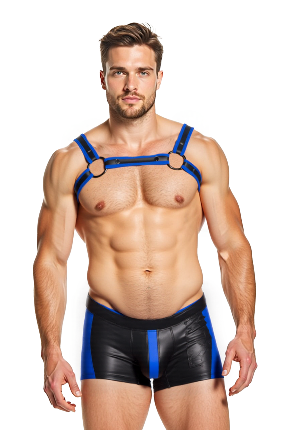 Joylgbt‘s Adjustable Blue Fetish Chest Harness with Faux Leather Straps – Gay Clubwear