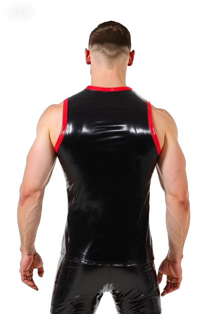 Joylgbt's Black Shiny Faux Leather two-Piece Set – Sleeveless Top & Shorts with Red Trim