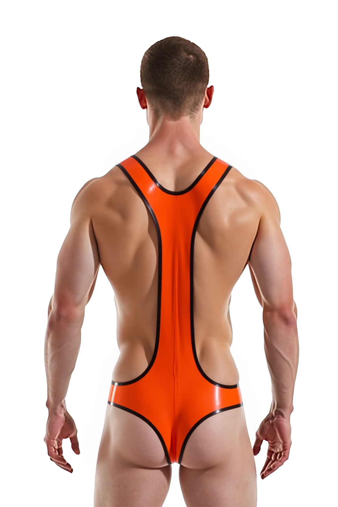 Joylgbt's Extreme Deep U-Cut Shiny Bodysuit with Strappy Design