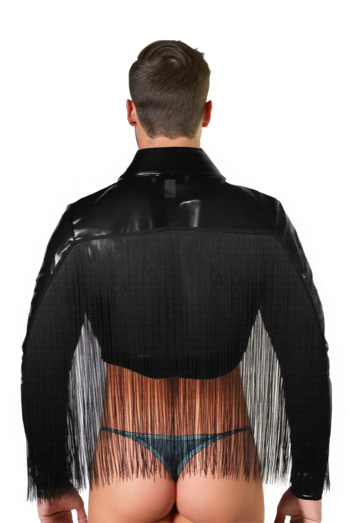 Joylgbt Fringed PU Leather Crop Jacket with Tassels
