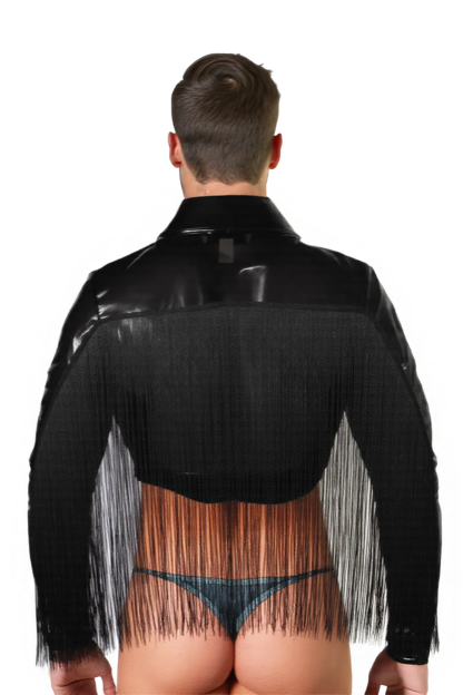 Joylgbt Fringed PU Leather Crop Jacket with Tassels