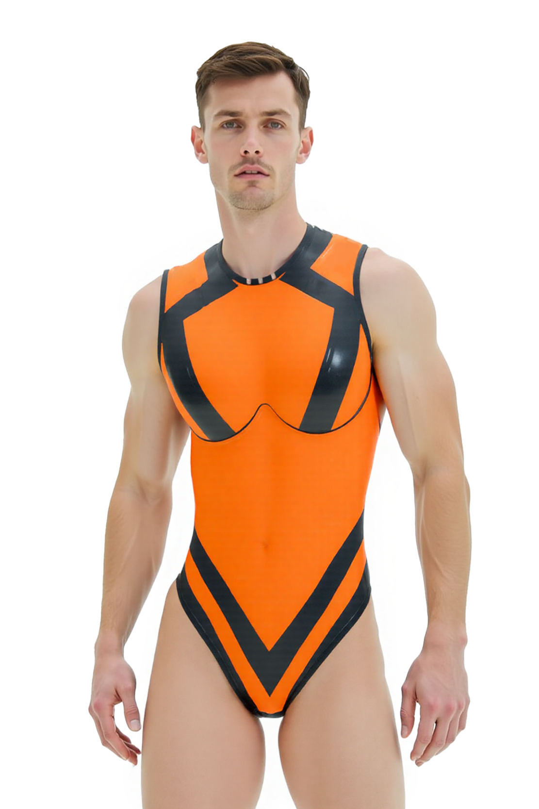 Joylgbt's Glossy High-Cut Sleeveless Bodysuit with Bold Geometric Design