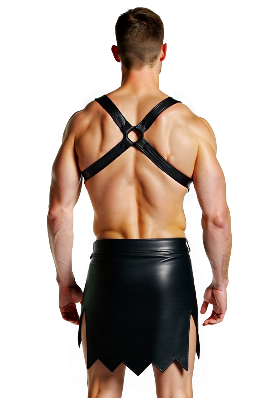 Men's Faux Leather Gladiator Harness & Skirt Set – Sexy Open Side Costume for Roleplay & Pride Events