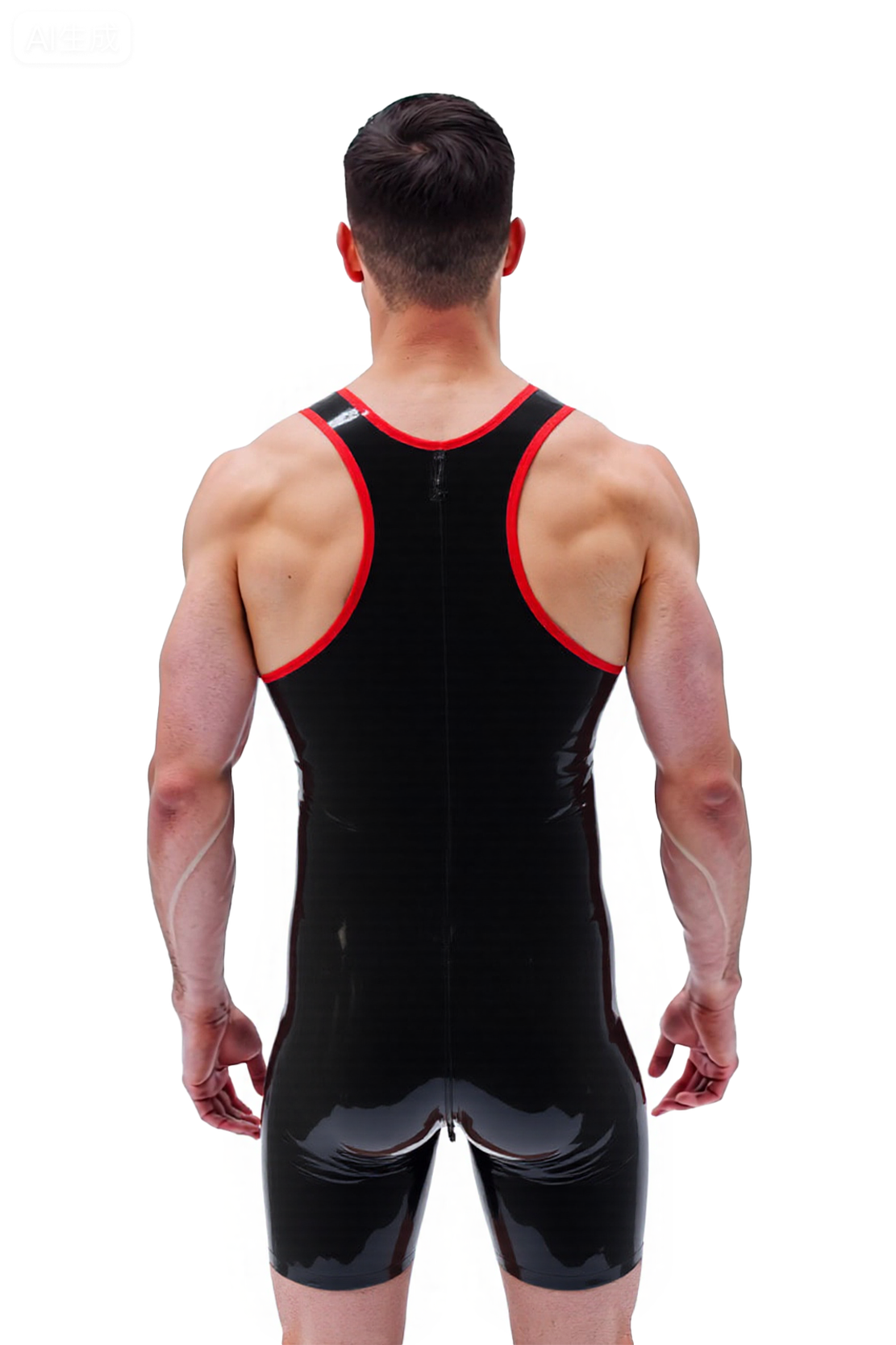 Joylgbt's Black Faux Leather Zipper Bodysuit with Buckle Straps – Sexy Tight Fit for Men